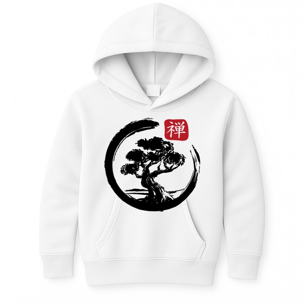 Bonsai Tree Enso Circle Japanese Zen Yoga Buddhism Aesthetic Meaningful Gift Kids Hoodie