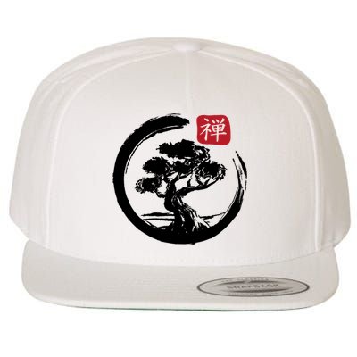 Bonsai Tree Enso Circle Japanese Zen Yoga Buddhism Aesthetic Meaningful Gift Wool Snapback Cap