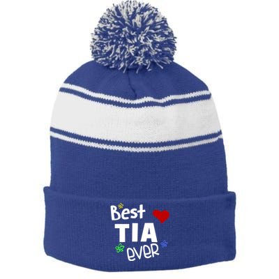 Best Tia Ever Gift Auntie Gift Stripe Pom Pom Beanie