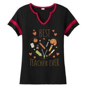 Best Teacher Ever Heart Gift Ladies Halftime Notch Neck Tee