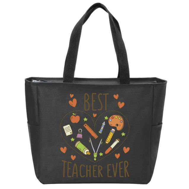 Best Teacher Ever Heart Gift Zip Tote Bag