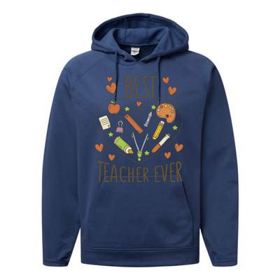 Best Teacher Ever Heart Gift Performance Fleece Hoodie