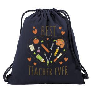 Best Teacher Ever Heart Gift Drawstring Bag