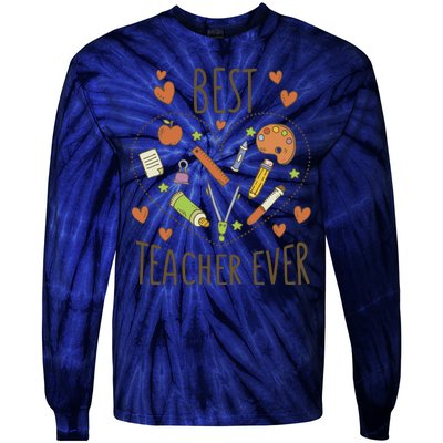 Best Teacher Ever Heart Gift Tie-Dye Long Sleeve Shirt