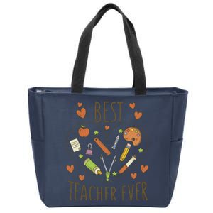 Best Teacher Ever Heart Gift Zip Tote Bag