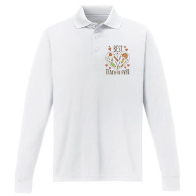 Best Teacher Ever Heart Gift Performance Long Sleeve Polo