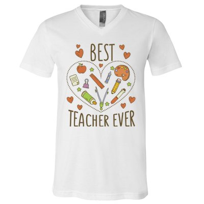 Best Teacher Ever Heart Gift V-Neck T-Shirt