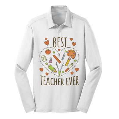 Best Teacher Ever Heart Gift Silk Touch Performance Long Sleeve Polo