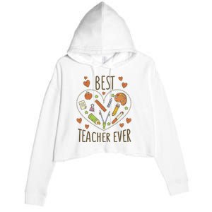 Best Teacher Ever Heart Gift Crop Fleece Hoodie