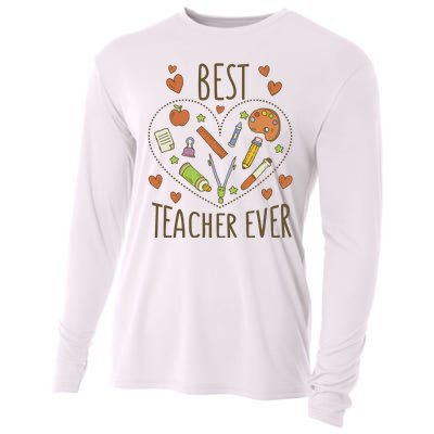 Best Teacher Ever Heart Gift Cooling Performance Long Sleeve Crew