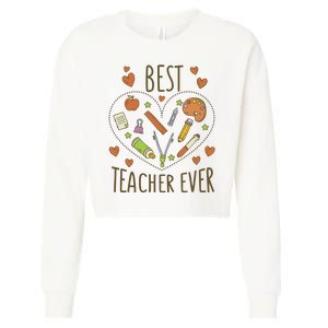 Best Teacher Ever Heart Gift Cropped Pullover Crew