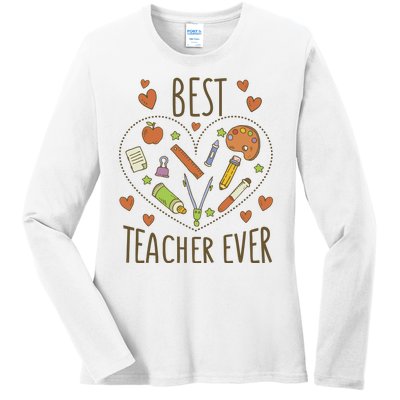 Best Teacher Ever Heart Gift Ladies Long Sleeve Shirt