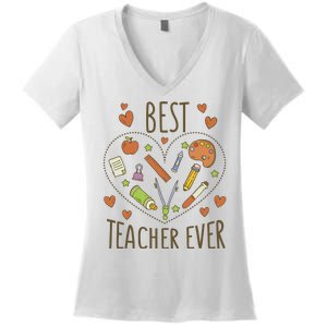 Best Teacher Ever Heart Gift Women's V-Neck T-Shirt