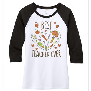 Best Teacher Ever Heart Gift Women's Tri-Blend 3/4-Sleeve Raglan Shirt