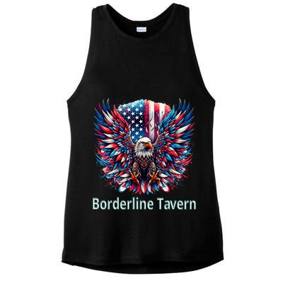 Borderline Tavern Eagle American Flag 4th Of July  Ladies PosiCharge Tri-Blend Wicking Tank