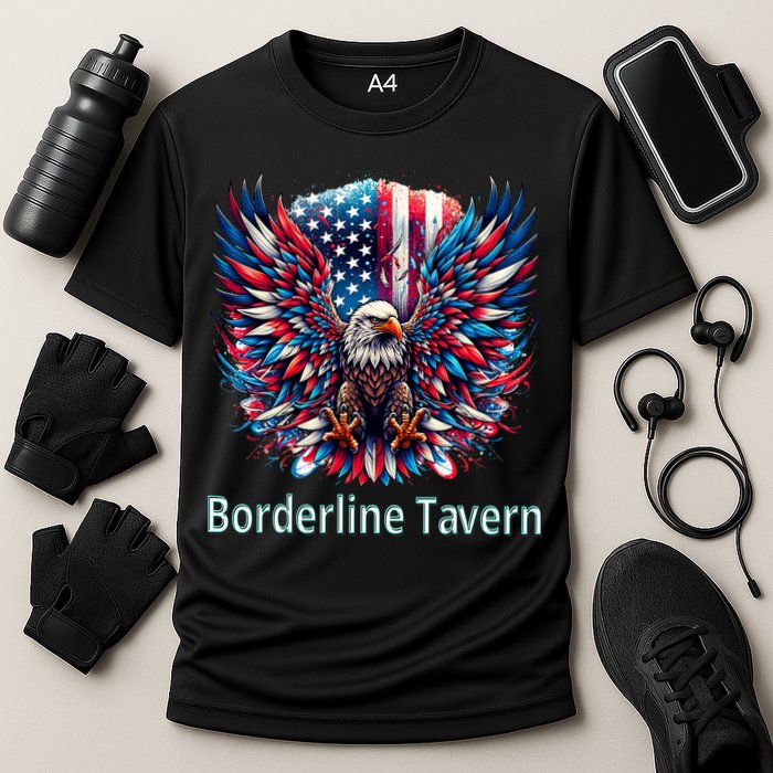 Borderline Tavern Eagle American Flag 4th Of July  Cooling Performance Crew T-Shirt