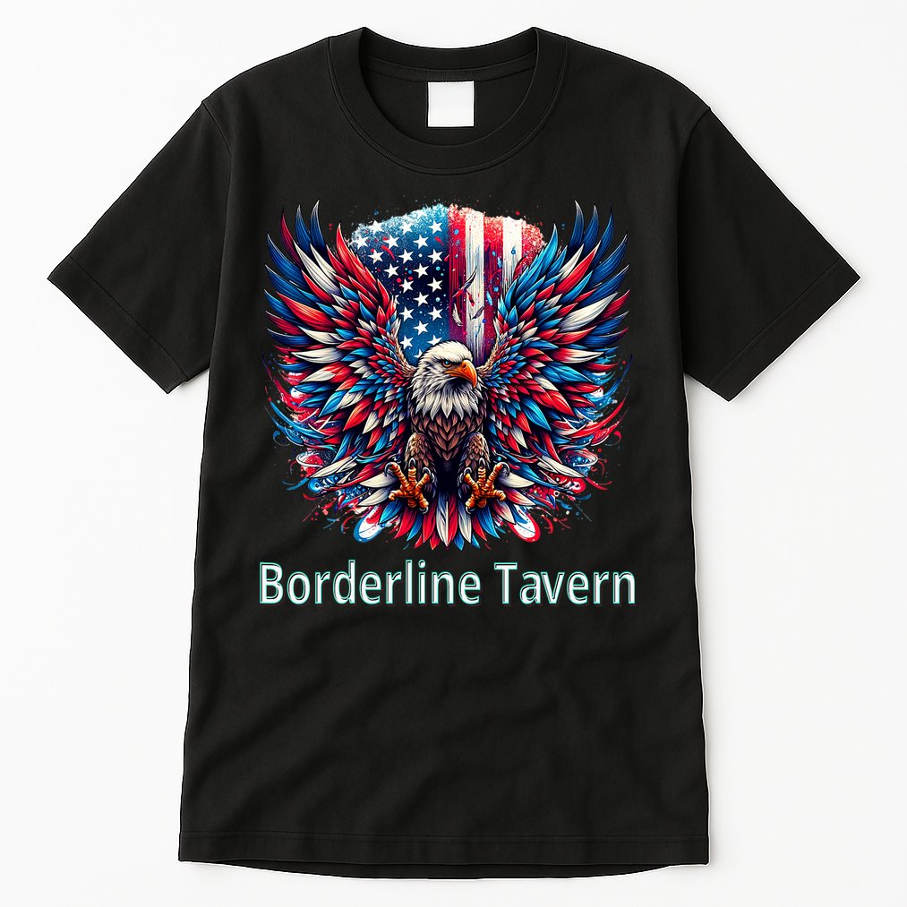 Borderline Tavern Eagle American Flag 4th Of July  Tall T-Shirt