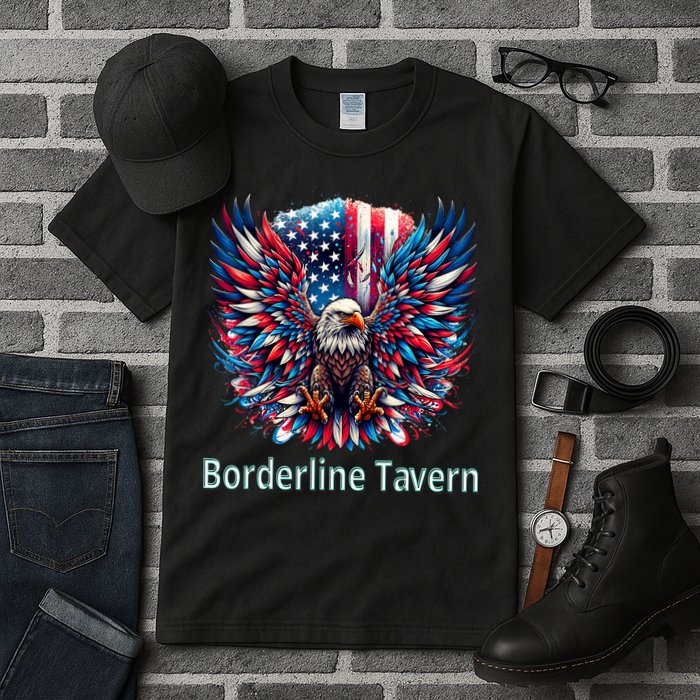 Borderline Tavern Eagle American Flag 4th Of July  Tall T-Shirt