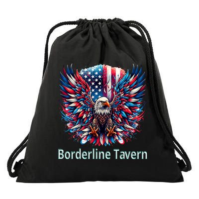 Borderline Tavern Eagle American Flag 4th Of July  Drawstring Bag