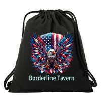Borderline Tavern Eagle American Flag 4th Of July  Drawstring Bag