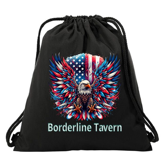 Borderline Tavern Eagle American Flag 4th Of July  Drawstring Bag