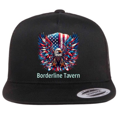 Borderline Tavern Eagle American Flag 4th Of July  Flat Bill Trucker Hat