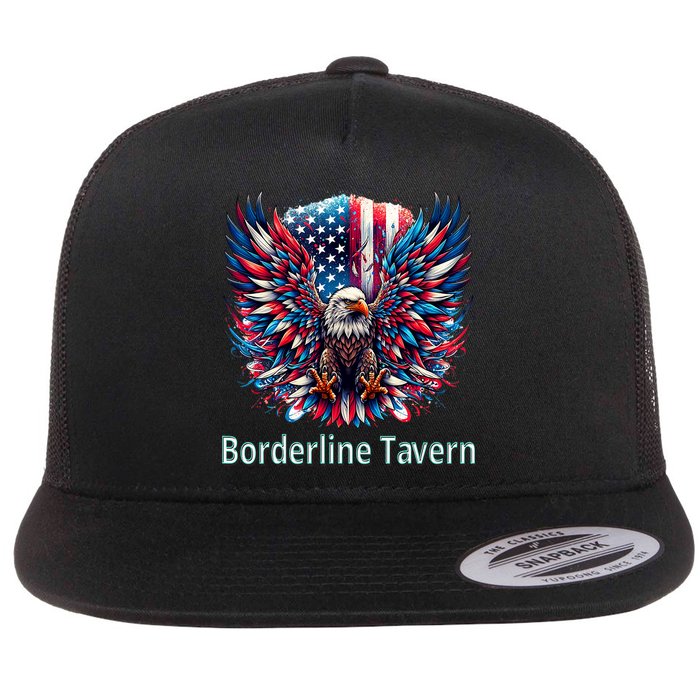 Borderline Tavern Eagle American Flag 4th Of July  Flat Bill Trucker Hat