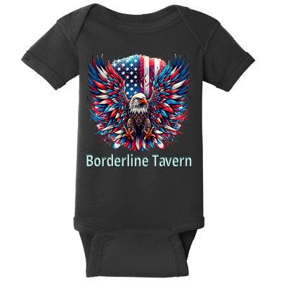 Borderline Tavern Eagle American Flag 4th Of July  Baby Bodysuit