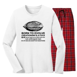 Born To Evolve Creationism Is A Fuck Adult Humor Women's Long Sleeve Flannel Pajama Set 