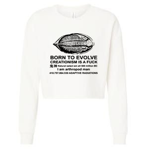 Born To Evolve Creationism Is A Fuck Adult Humor Cropped Pullover Crew