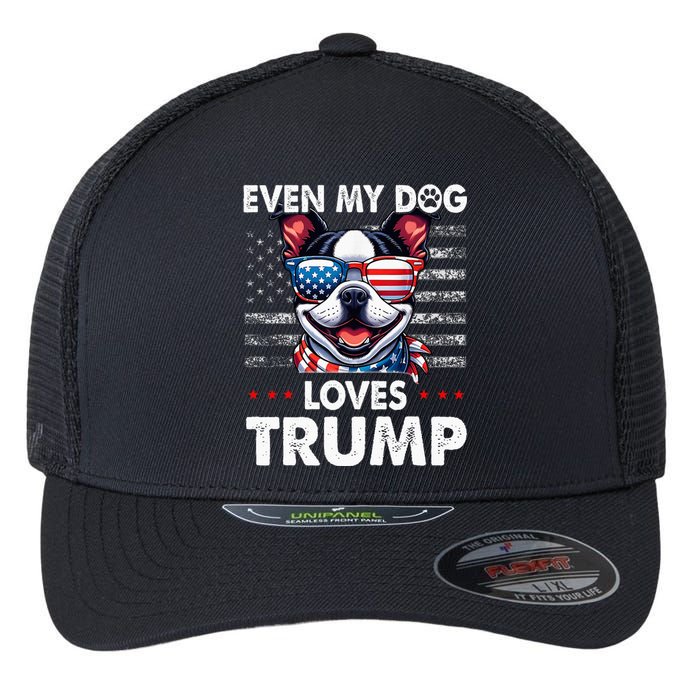 Boston Terrier Even My Dog Loves Trump Funny Flexfit Unipanel Trucker Cap