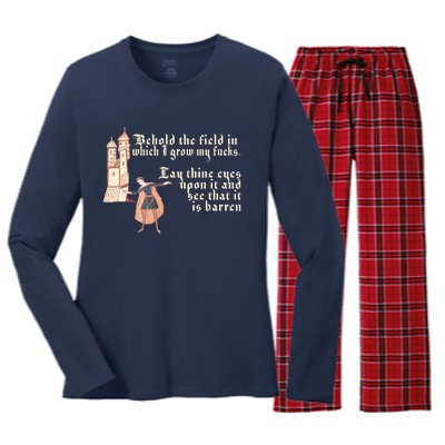 Behold The Field In Which I Grow My Fucks. Funny Meme Women's Long Sleeve Flannel Pajama Set 