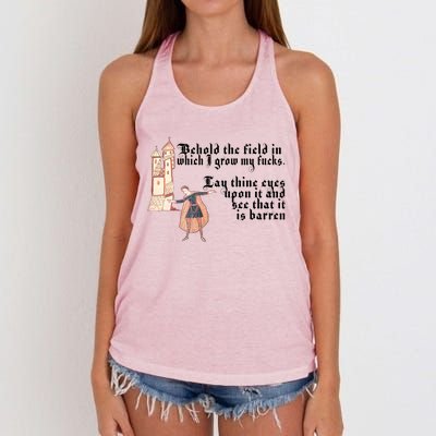 Behold The Field In Which I Grow My Fucks. Funny Meme Women's Knotted Racerback Tank