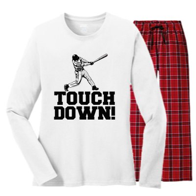 Baseball Touchdown Funny Sarcastic Baseball Touchdown Women's Long Sleeve Flannel Pajama Set 