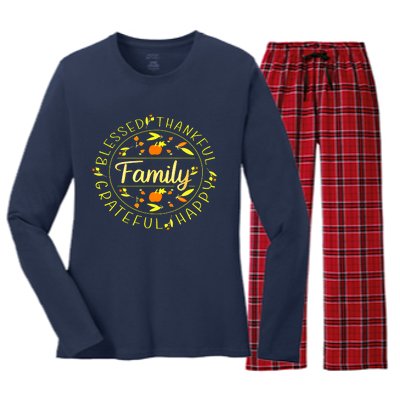 Blessed Thankful Family Thanksgiving Women's Long Sleeve Flannel Pajama Set 