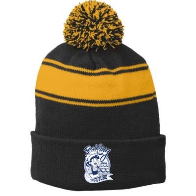 Baking The Future Retro Cartoon Stripe Pom Pom Beanie
