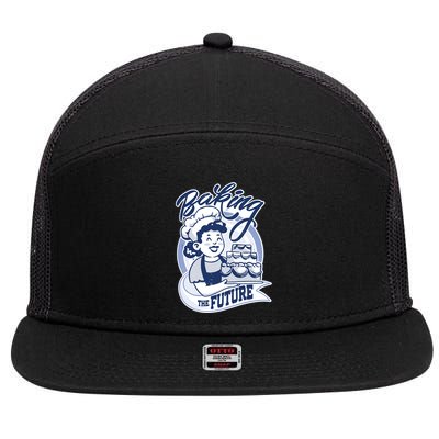 Baking The Future Retro Cartoon 7 Panel Mesh Trucker Snapback Hat