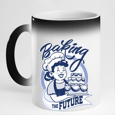 Baking The Future Retro Cartoon 11oz Black Color Changing Mug