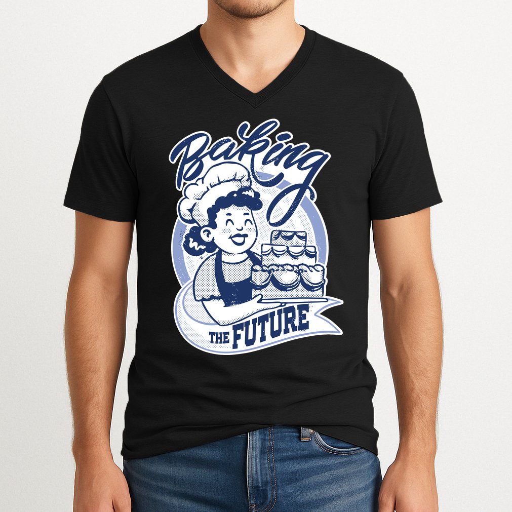 Baking The Future Retro Cartoon V-Neck T-Shirt