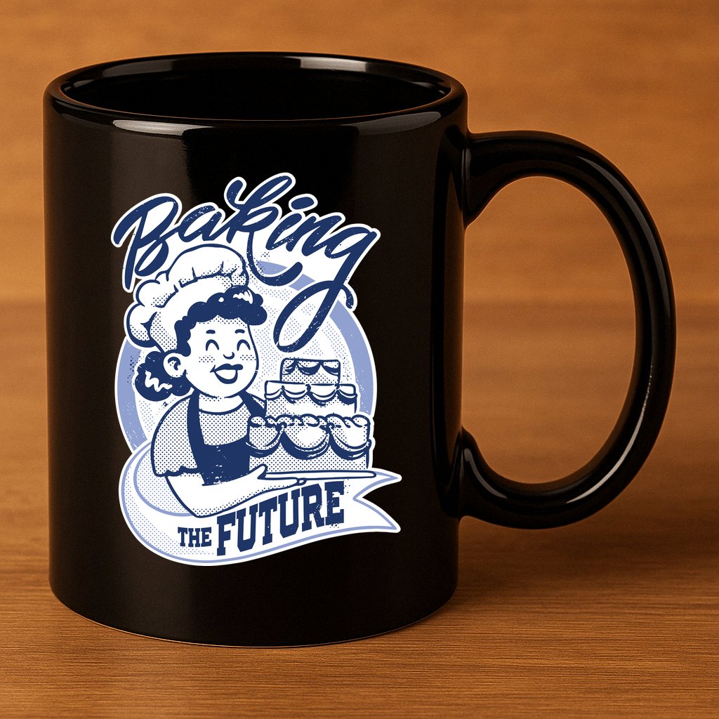 Baking The Future Retro Cartoon 11oz C Handle Ceramic Mug
