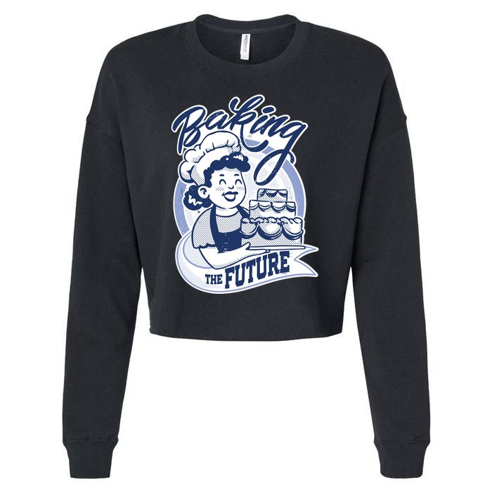 Baking The Future Retro Cartoon Cropped Pullover Crew
