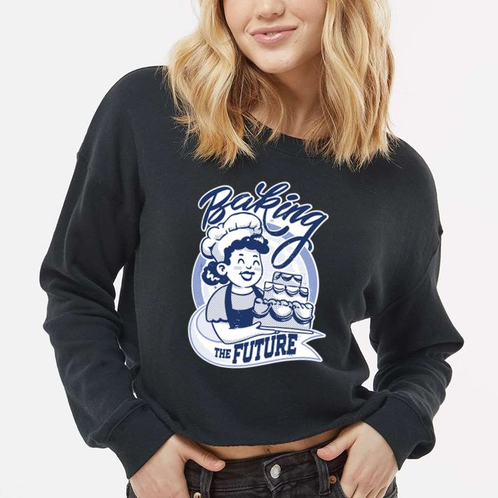 Baking The Future Retro Cartoon Cropped Pullover Crew