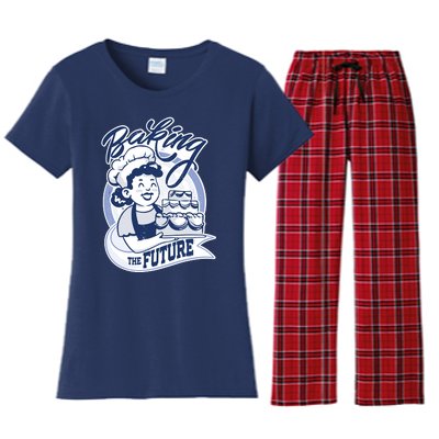 Baking The Future Retro Cartoon Women's Flannel Pajama Set