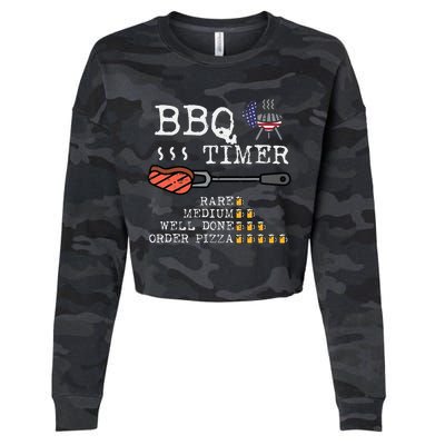 Bbq Timer Flag Funny Barbecue Grill Dad Grandpa Cropped Pullover Crew