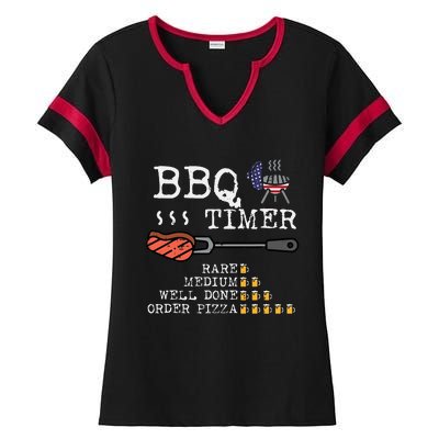 Bbq Timer Flag Funny Barbecue Grill Dad Grandpa Ladies Halftime Notch Neck Tee