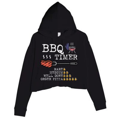 Bbq Timer Flag Funny Barbecue Grill Dad Grandpa Crop Fleece Hoodie