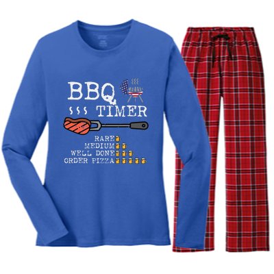 Bbq Timer Flag Funny Barbecue Grill Dad Grandpa Women's Long Sleeve Flannel Pajama Set 