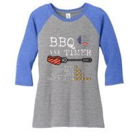 Bbq Timer Flag Funny Barbecue Grill Dad Grandpa Women's Tri-Blend 3/4-Sleeve Raglan Shirt