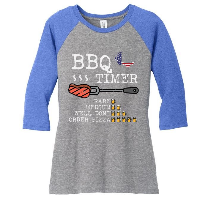 Bbq Timer Flag Funny Barbecue Grill Dad Grandpa Women's Tri-Blend 3/4-Sleeve Raglan Shirt