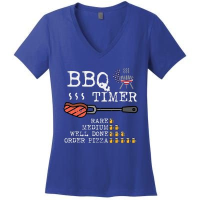 Bbq Timer Flag Funny Barbecue Grill Dad Grandpa Women's V-Neck T-Shirt